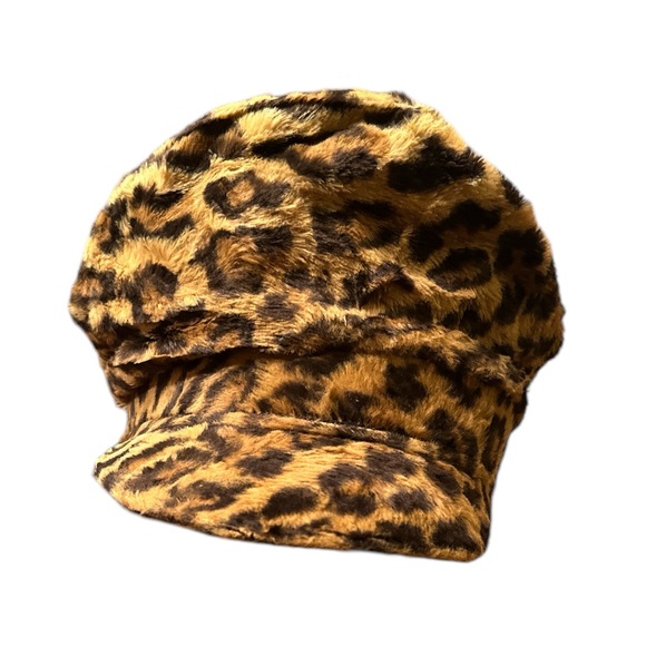 Vintage Hat Leopard Print Faux Fur Newsboy Cap Statement Hat Y2K Glam Rock - Picture 3 of 5
